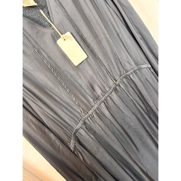 NWT Good Hart Women's Silky Long Sleeve Midi Dress Smocked Boho Blue Size Large - Picture 5 of 14